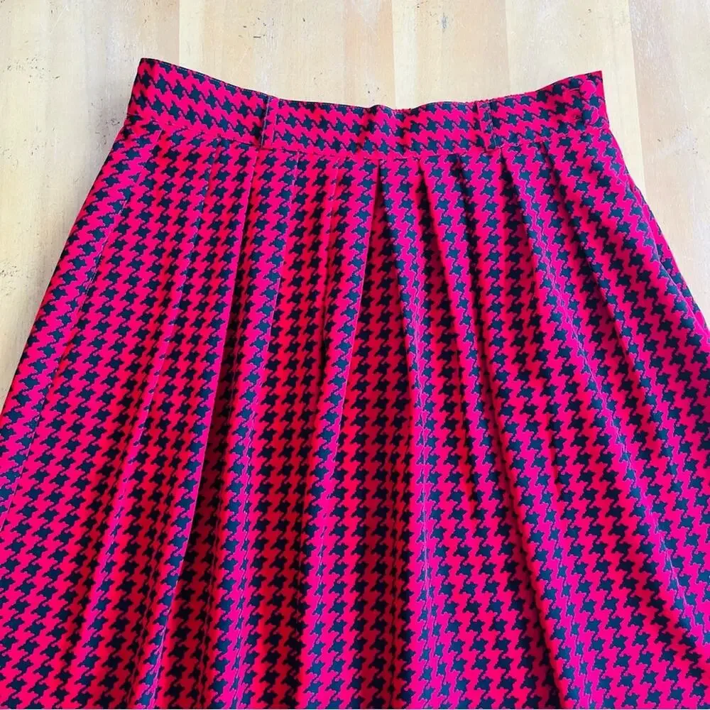 Vintage 80s 90s Red and Black Matching Top Skirt and Scarf Bow Tie Neck Size 12